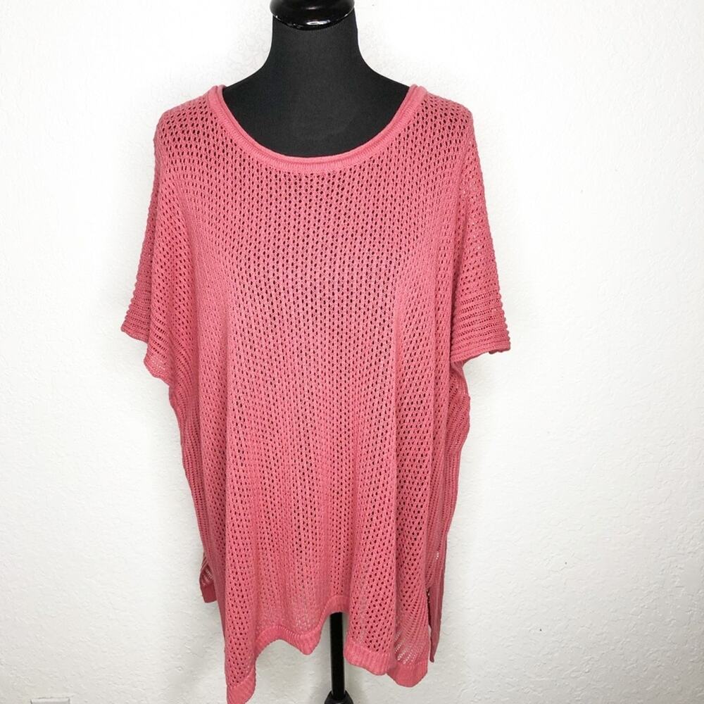 Soft Surroundings pink open knit oversized sweater size Medium